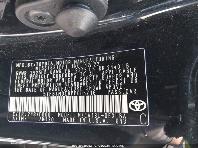 Toyota COROLLA LE 2023 5YFB4MDE8PP005716 Image 9