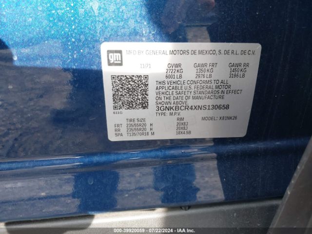 3GNKBCR4XNS130658 Chevrolet Blazer Fwd 2lt