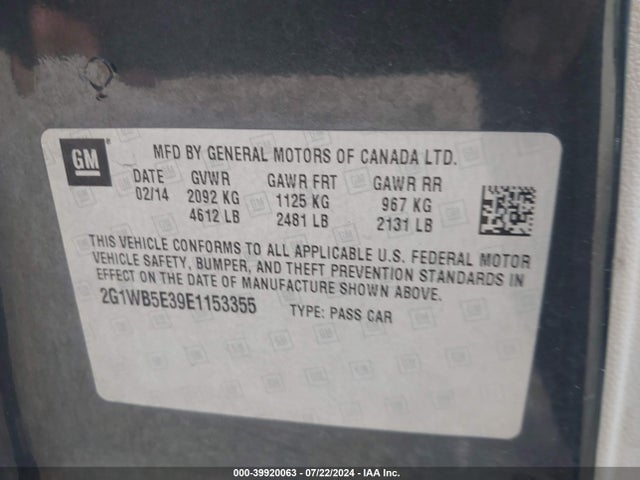 Chevrolet Impala Limited Lt 2014 2G1WB5E39E1153355 Image 9
