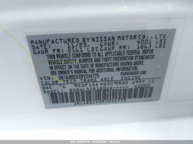 3N1AB8CV2RY244775 Nissan Sentra Sv Xtronic Cvt