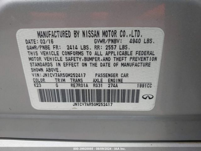 JN1CV7AR5GM252417 Infiniti Q50 2.0t Base/2.0t Premium