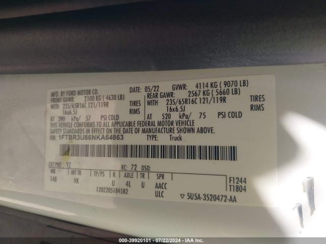 1FTBR3U86NKA64863 Ford Transit-250 Cargo Van