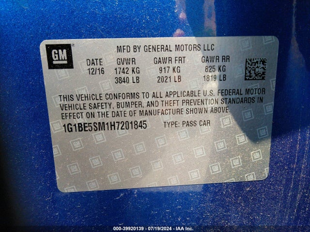 Chevrolet Cruze Lt Auto 2017 1G1BE5SM1H7201845 Image 9