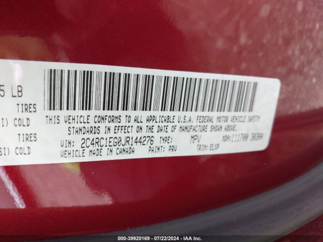 2C4RC1EG0JR144276 Chrysler Pacifica Touring L Plus