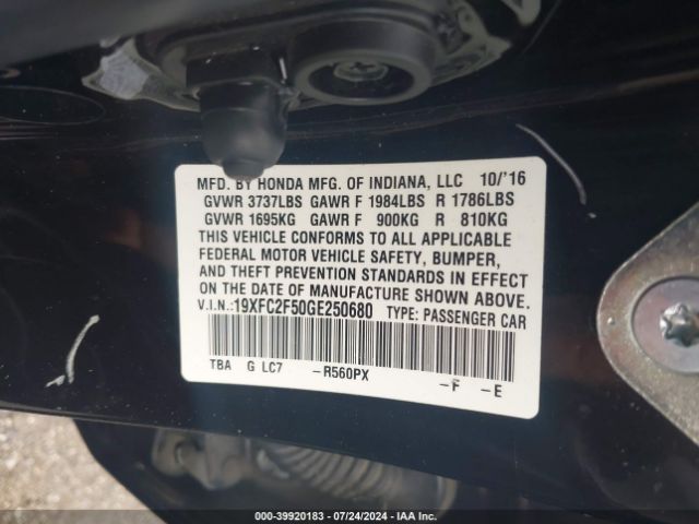 19XFC2F50GE250680 Honda Civic Lx