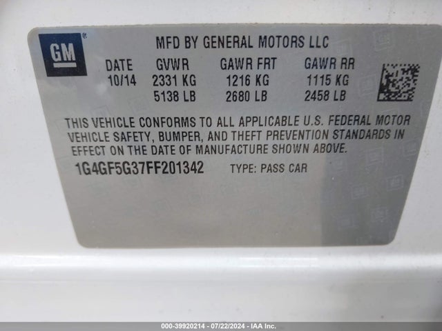 1G4GF5G37FF201342 Buick Lacrosse Premium Ii