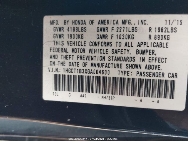 1HGCT1B3XGA004600 Honda Accord Lx-s