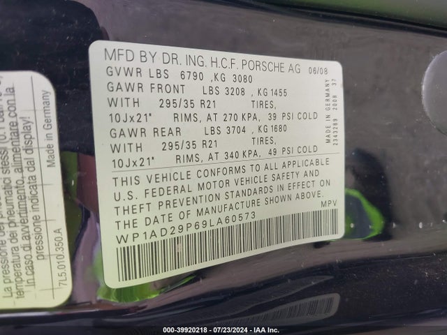 2009 PORSCHE CAYENNE WP1AD29P69LA60573 Photo 8