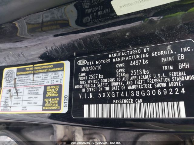 5XXGT4L38GG069224 KIA Optima Lx