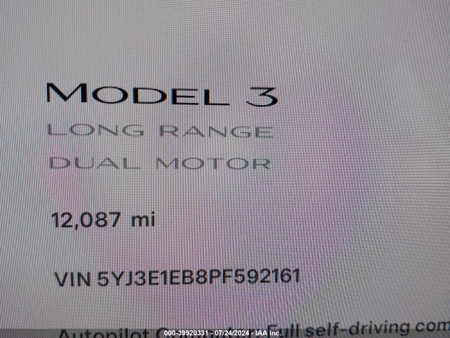 Tesla Model 3 Long Range Dual Motor All-wheel Drive 2023 5YJ3E1EB8PF592161 Image 7