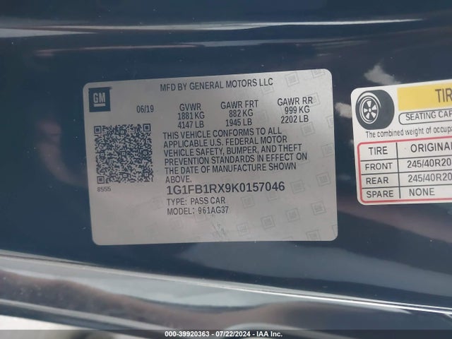 Chevrolet Camaro 1lt 2019 1G1FB1RX9K0157046 Image 9