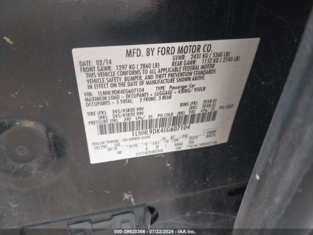 1LNHL9DK4EG607104 Lincoln MKS