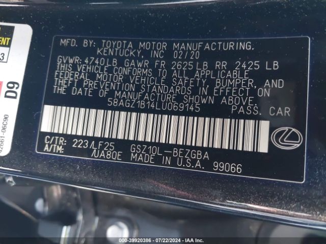 58AGZ1B14LU069145 Lexus Es 350 F Sport