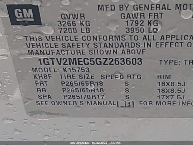 1GTV2MEC5GZ263603 GMC Sierra 1500 Sle