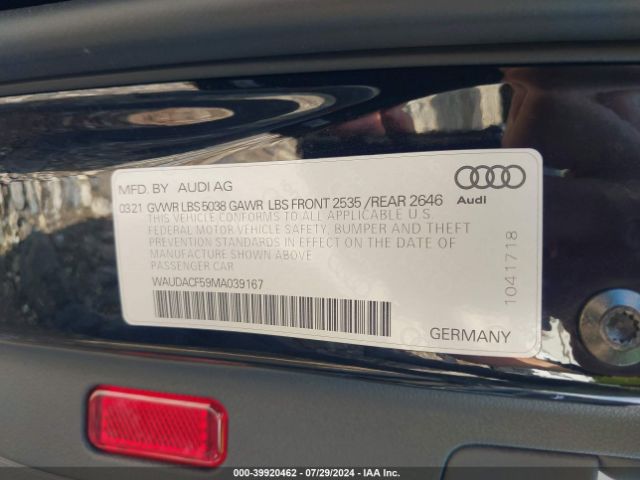 WAUDACF59MA039167 Audi A5 Sportback Premium 45 Tfsi Quattro S Tronic