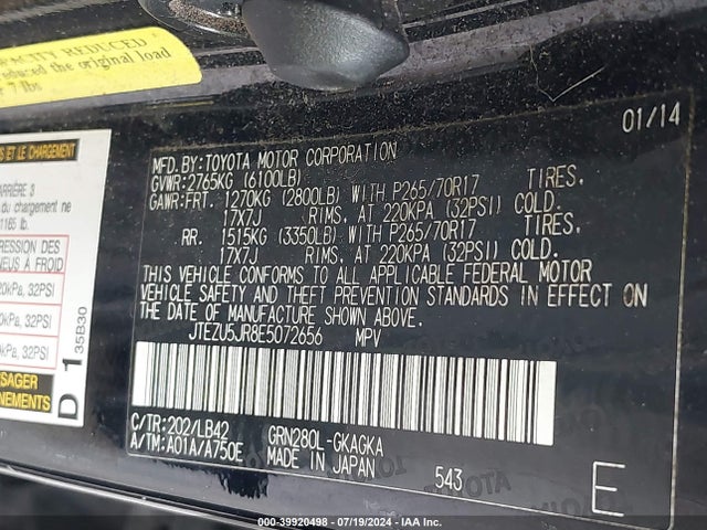 Toyota 4runner Sr5 Premium 2014 JTEZU5JR8E5072656 Image 9
