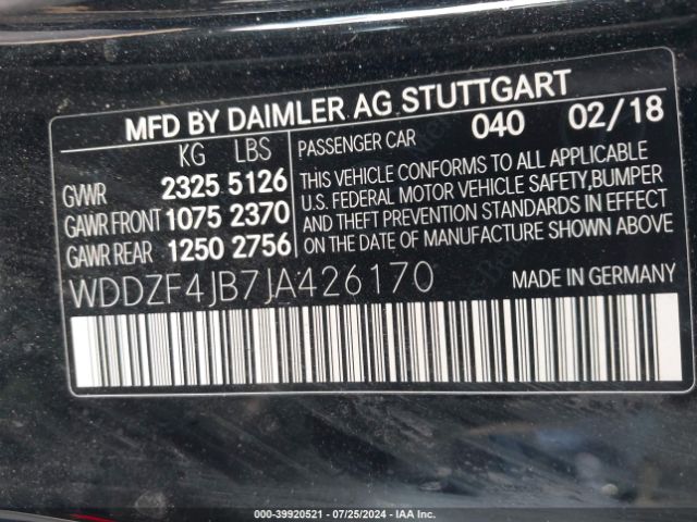 WDDZF4JB7JA426170 Mercedes-Benz E 300