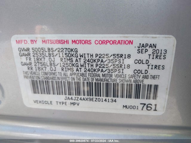 2014 MITSUBISHI OUTLANDER JA4JZ4AX9EZ014134 Photo 8