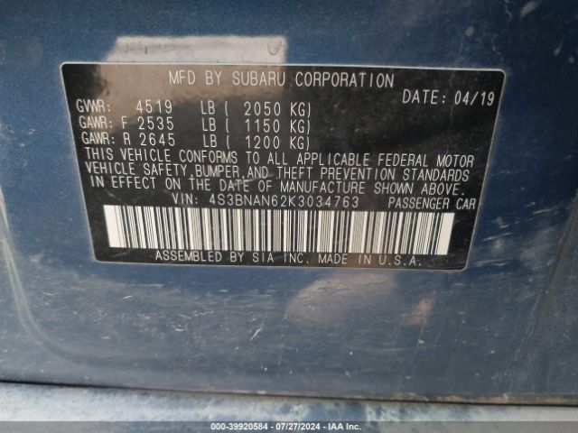 4S3BNAN62K3034763 Subaru Legacy 2.5i Limited