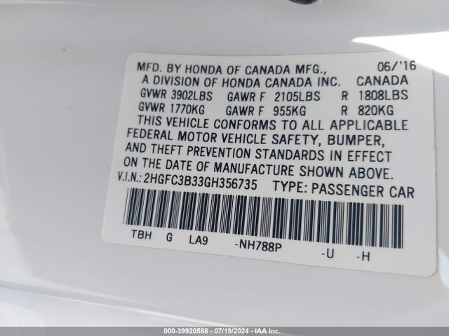 Honda Civic Ex-t 2016 2HGFC3B33GH356735 Image 9