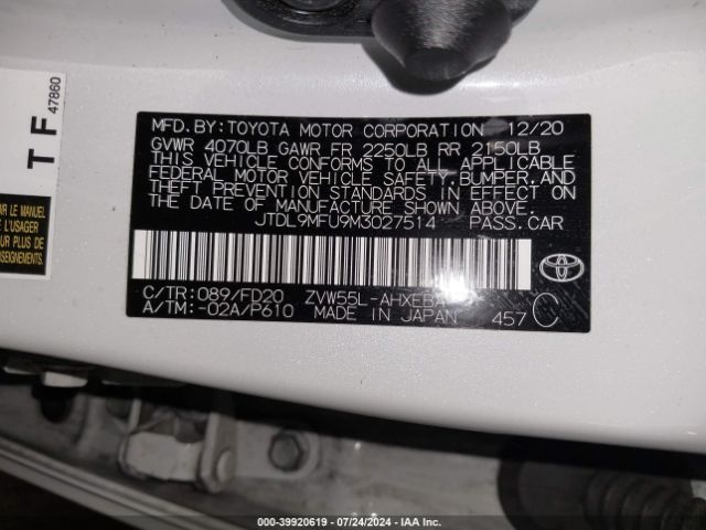 JTDL9MFU9M3027514 Toyota Prius Le Awd-e