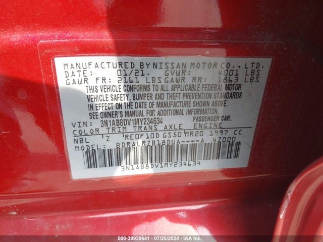 Nissan Sentra Sr Xtronic Cvt 2021 3N1AB8DV1MY234634 Image 9