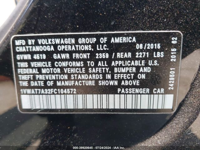 1VWAT7A32FC104572 Volkswagen Passat 1.8t Limited Edition