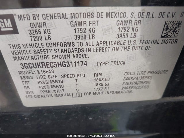 Chevrolet Silverado 1500 2lt 2017 3GCUKREC5HG311174 Image 9