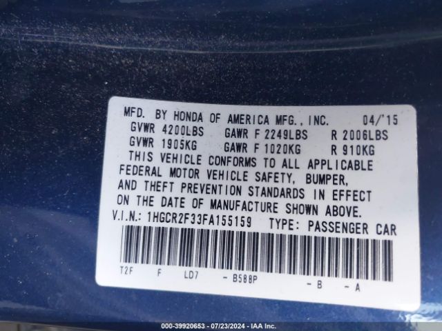 1HGCR2F33FA155159 Honda ACCORD LX