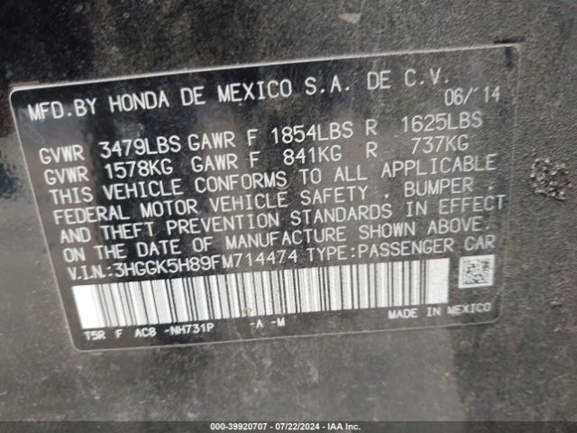 3HGGK5H89FM714474 Honda Fit Ex/ex-l