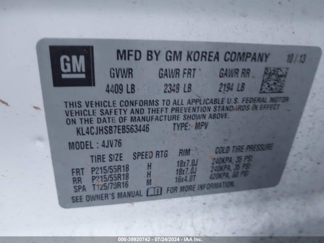 KL4CJHSB7EB563446 Buick Encore Premium
