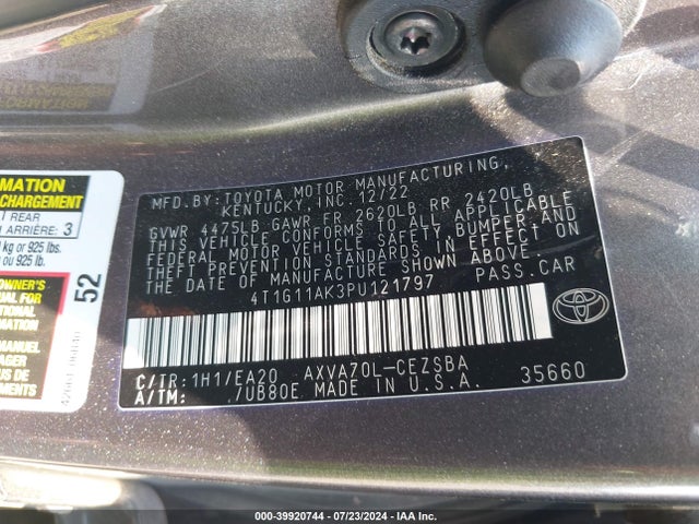 Toyota CAMRY SE 2023 4T1G11AK3PU121797 Image 9