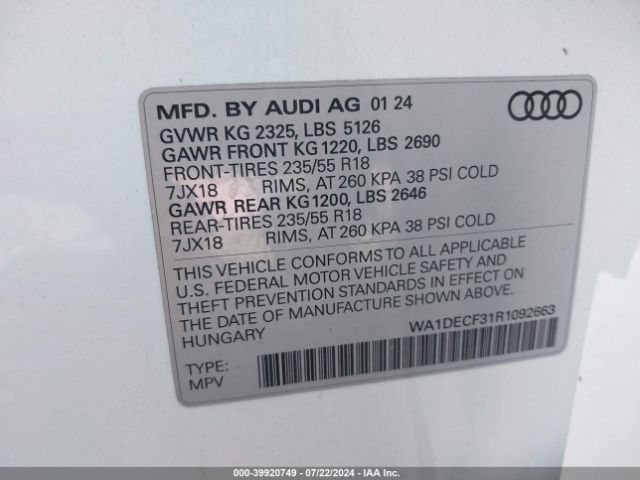 WA1DECF31R1092663 Audi Q3 Premium 45 Tfsi S Line Quattro Tiptronic