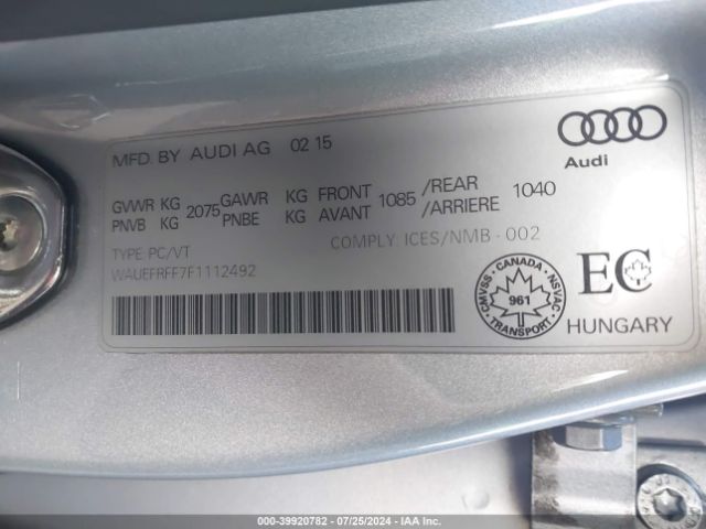 WAUEFRFF7F1112492 Audi A3