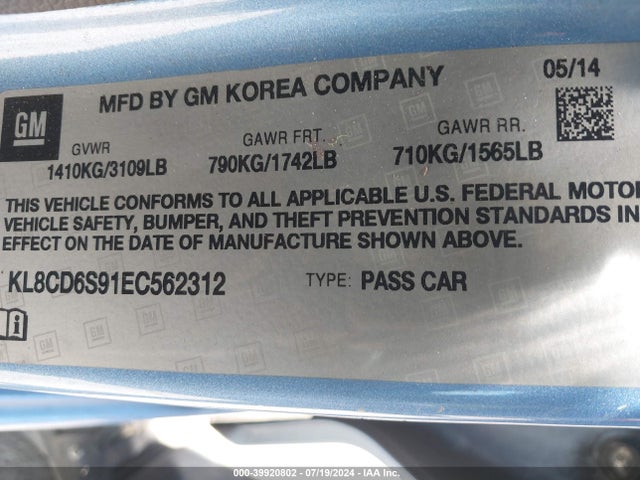 Chevrolet Spark 1lt Auto 2014 KL8CD6S91EC562312 Image 9