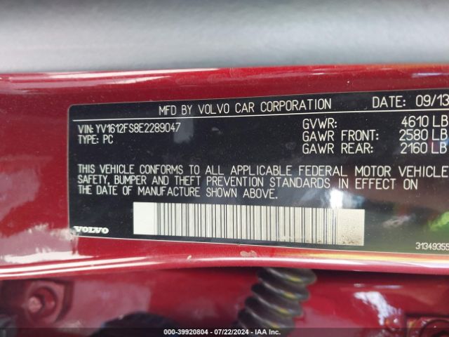 YV1612FS8E2289047 Volvo S60 T5/t5 Platinum/t5 Premier/t5 Premier Plus