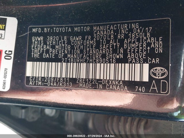 Toyota COROLLA LE 2017 2T1BURHE7HC890516 Image 9