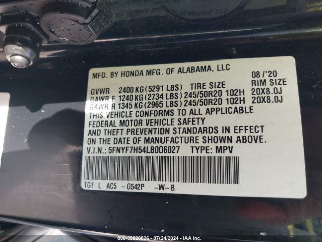 5FNYF7H54LB006027 Honda Passport 2wd Ex-l