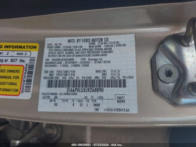 Ford Fusion Hybrid Se 2018 3FA6P0LUXJR268890 Image 9