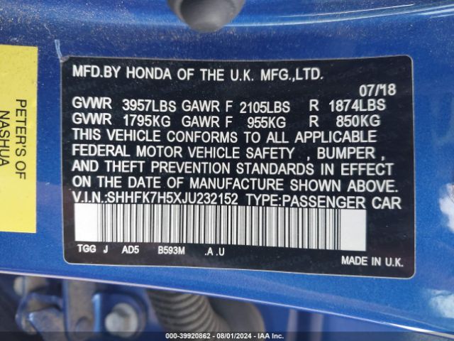 SHHFK7H5XJU232152 Honda CIVIC EX