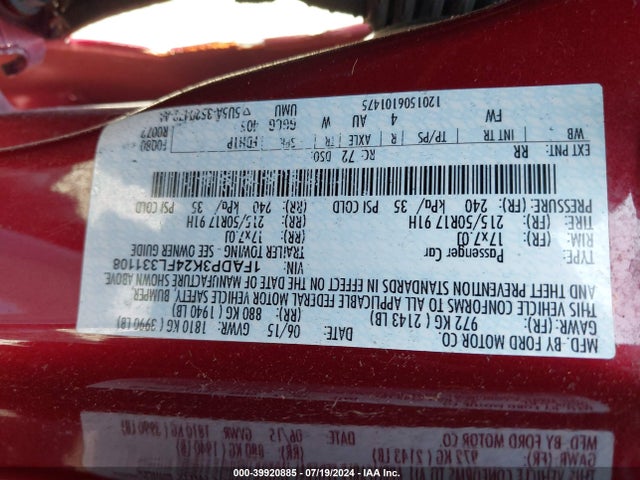 Ford FOCUS SE 2015 1FADP3K24FL331108 Image 9