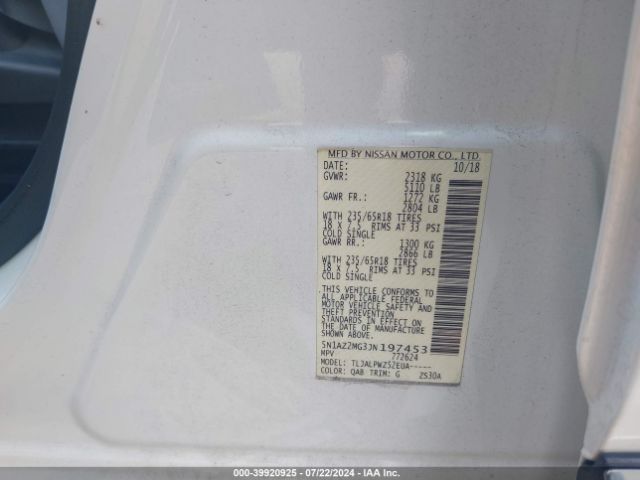 5N1AZ2MG3JN197453 Nissan MURANO S