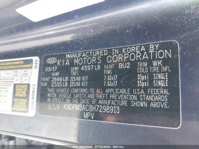 KNDPM3AC8H7298913 KIA Sportage Lx