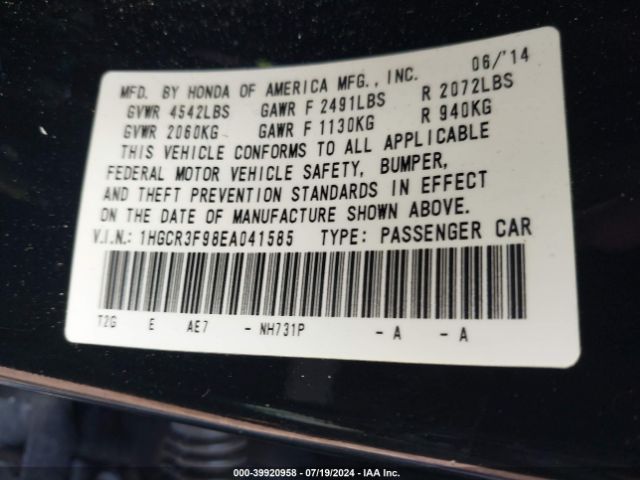 1HGCR3F98EA041585 Honda Accord Touring