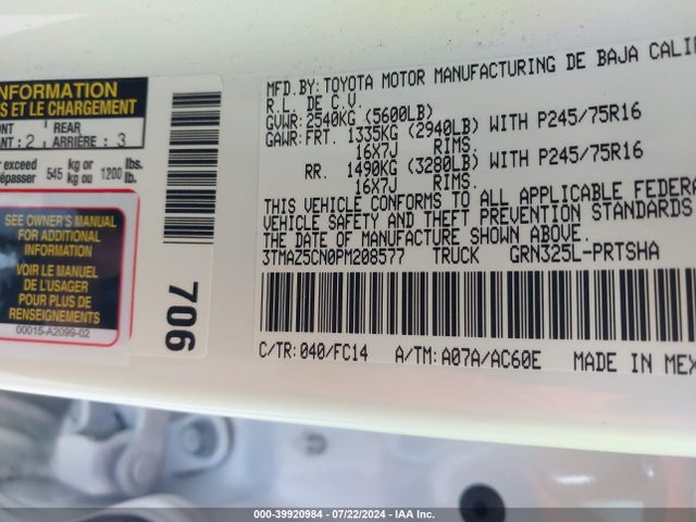 Toyota Tacoma Sr5 V6 2023 3TMAZ5CN0PM208577 Image 9