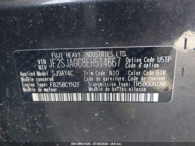 JF2SJAGC8EH514667 Subaru Forester 2.5i Premium
