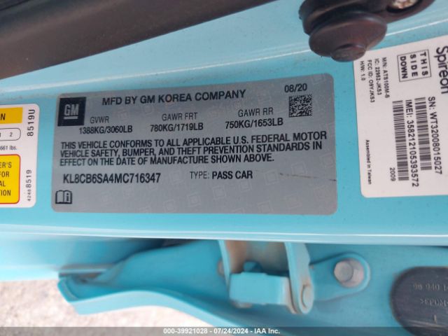 KL8CB6SA4MC716347 Chevrolet Spark Fwd Ls Automatic