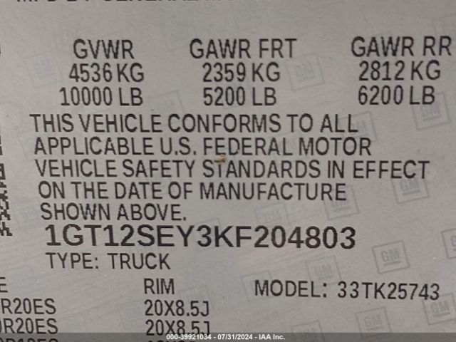 1GT12SEY3KF204803 GMC Sierra 2500hd Denali
