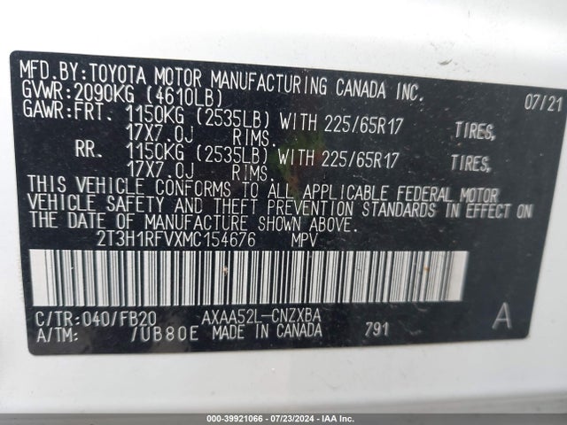 Toyota RAV4 LE 2021 2T3H1RFVXMC154676 Image 9