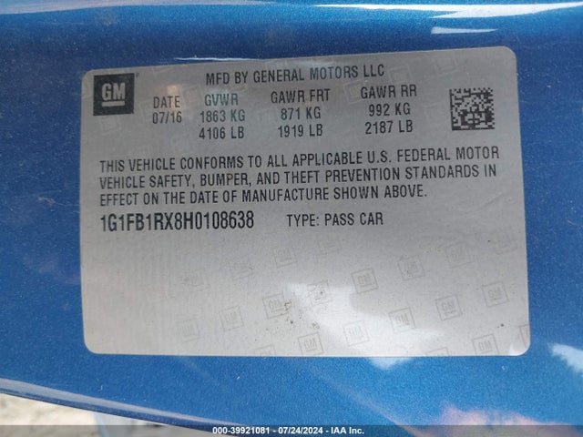 1G1FB1RX8H0108638 Chevrolet Camaro 1lt